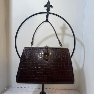 Vintage‎ Graceline Master Purse Brown Faux Croc Embossed Handbag Made in USA 50s